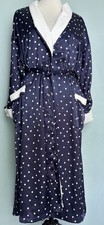 Vintage Victoria  s Secret Mid Calf Robe Navy White Polka Dots Satin Terry M/L