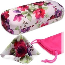 Women's Hard Eyeglass Case Protective Hard Shell 1- Floral Cranberry Rose