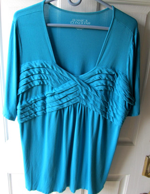Jessica London Turquoise Blue Elbow-Sleeve Cris-Cross Bodice Top - Size 18/20