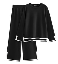 Women's 2 Piece Fall Knit Sweater Set Long Sleeve Tops Wide Leg Pants Sweatsu...