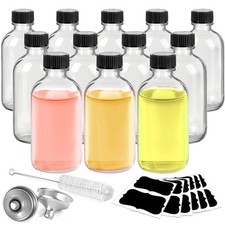 Clear Glass 2oz Boston Shot Bottles with Lids Funnels 12 Pack Glass Bottles
