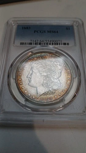 1883 PCGS graded MS-64 Morgan silver dollar 90% Very nice TONING