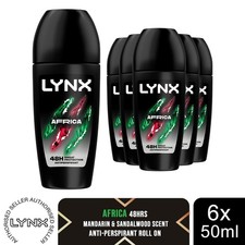 Image of Lynx Africa Anti Perspirant Roll On 48 Hours Anti Sweat Protection 50ml, 6 Pack