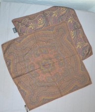 Two Vintage Italian Made Paisley Silk Pocket Squares Scarves Hand Rolled Edges