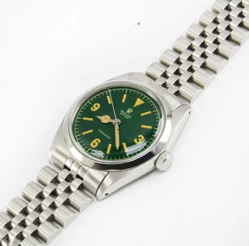 Vintage Rolex Oyster Precision Winding Green Dial 34mm Men Steel Watch Ref 6426