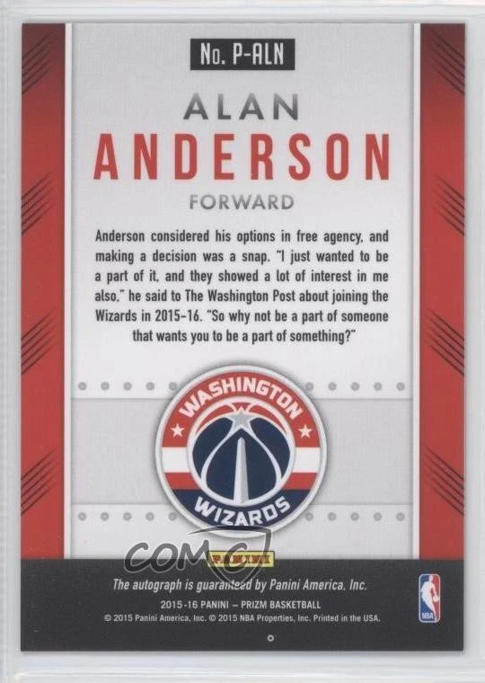 2015-16 Panini Prizm Auto Alan Anderson #P-ALN Auto - Image 2 of 2