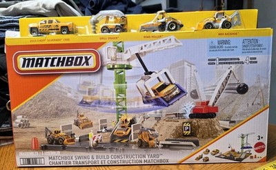 Matchbox Swing & Build Construction Yard Playset Truck Digger Roller Backhoe New