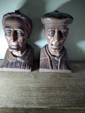 Vintage J. Alberdi Carved Old Man And Woman Bookends