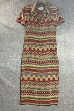 Vintage Dress Women Medium Multicolor Geometric Maxi Button Front Boho Southwest