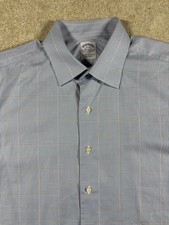 Vintage Brooks Brothers Makers Blue Check Plaid Button Shirt 17-35 Made In USA