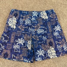 Ron Jon Surf Shop Board Shorts Mens XL Blue Tropical Floral Swim Trunks EUC