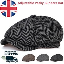 Adjustable Peaky Blinders Hat Newsboy Flat Cap Herringbone Tweed Baker Boy