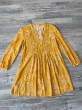 Old Navy yellow floral pleated tunic dress long sleeve lightweight medium A49