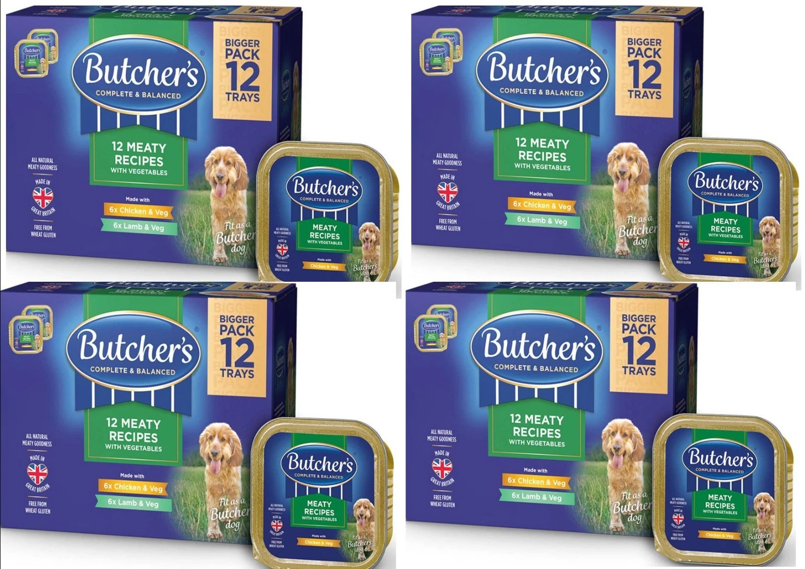 48 Trays Butcher's Choice Meaty Wet Dog Food Cans, Chiken Lamb 4-Packs Variety