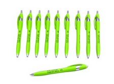 10 Promo Retractable Click Pens JAVALINA Comfort Hub Pen Lot GREEN w/Green Ink