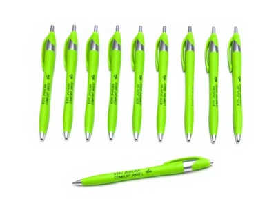 10 Promo Retractable Click Pens JAVALINA Comfort Hub Pen Lot GREEN w/Green Ink