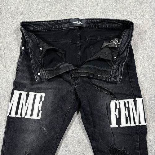 Homme Femme Patched Distressed Jean Men's Size 34 (Actual Fits W34.5xL30) Black - Picture 4 of 24