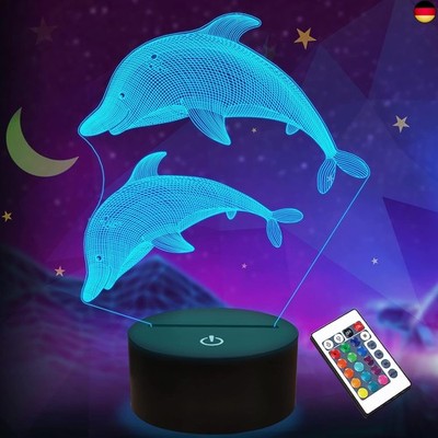 Delfin Geschenke für Kinder Mädchen, 3D Lampe Ocean Dolphin LED Illusion Nachtli