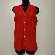 Vintage 1960s Orlon Acrylic Red Sweater Vest Sz Med