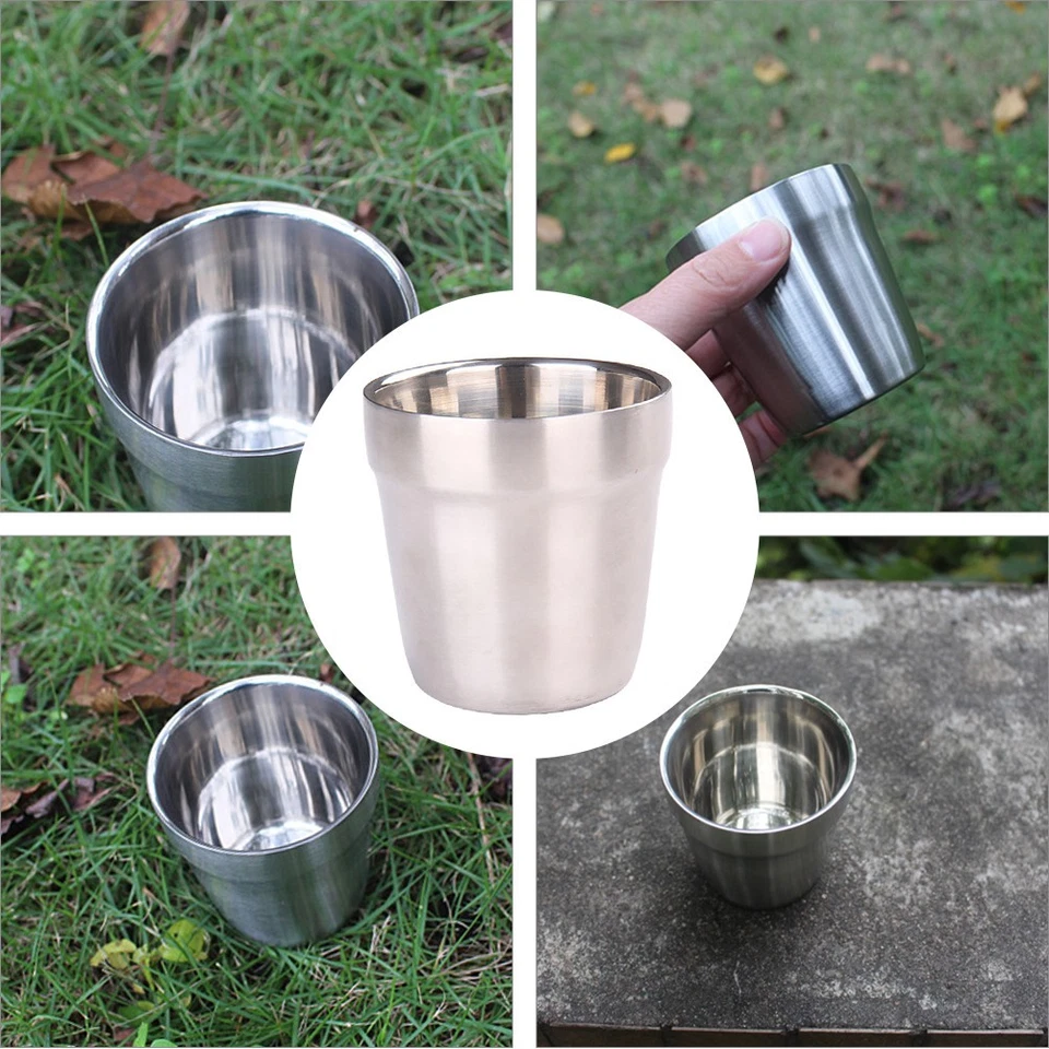 2pcs Edelstahl Wein Becher Wasser Becher Weinglas Camping BBQ Picknick Tasse - Bild 3 von 4