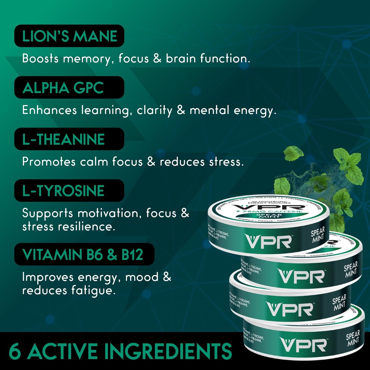 VPR 75MG Caffeine Nootropic Pouches | 20 Count Energy Pouches with