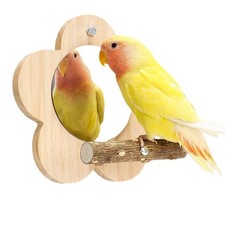 Parrot Perch Stand with Mirror  Chew Toys Natural Wood Bird