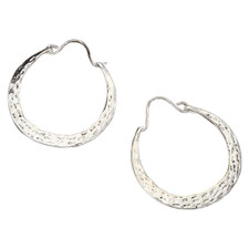 Vintage Style Hammered Silver Hoop Earrings, Textured Round Loop Design