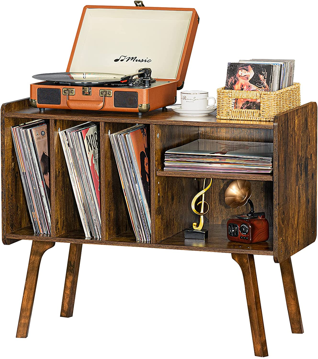Vintage Record Player Stand with Storage for 220 Vinyl Albums-image
