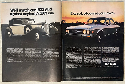 1971 The Audi 4-Door Sedan 1933 Porsche Audi Automotive 2-Page Vtg Print Ad