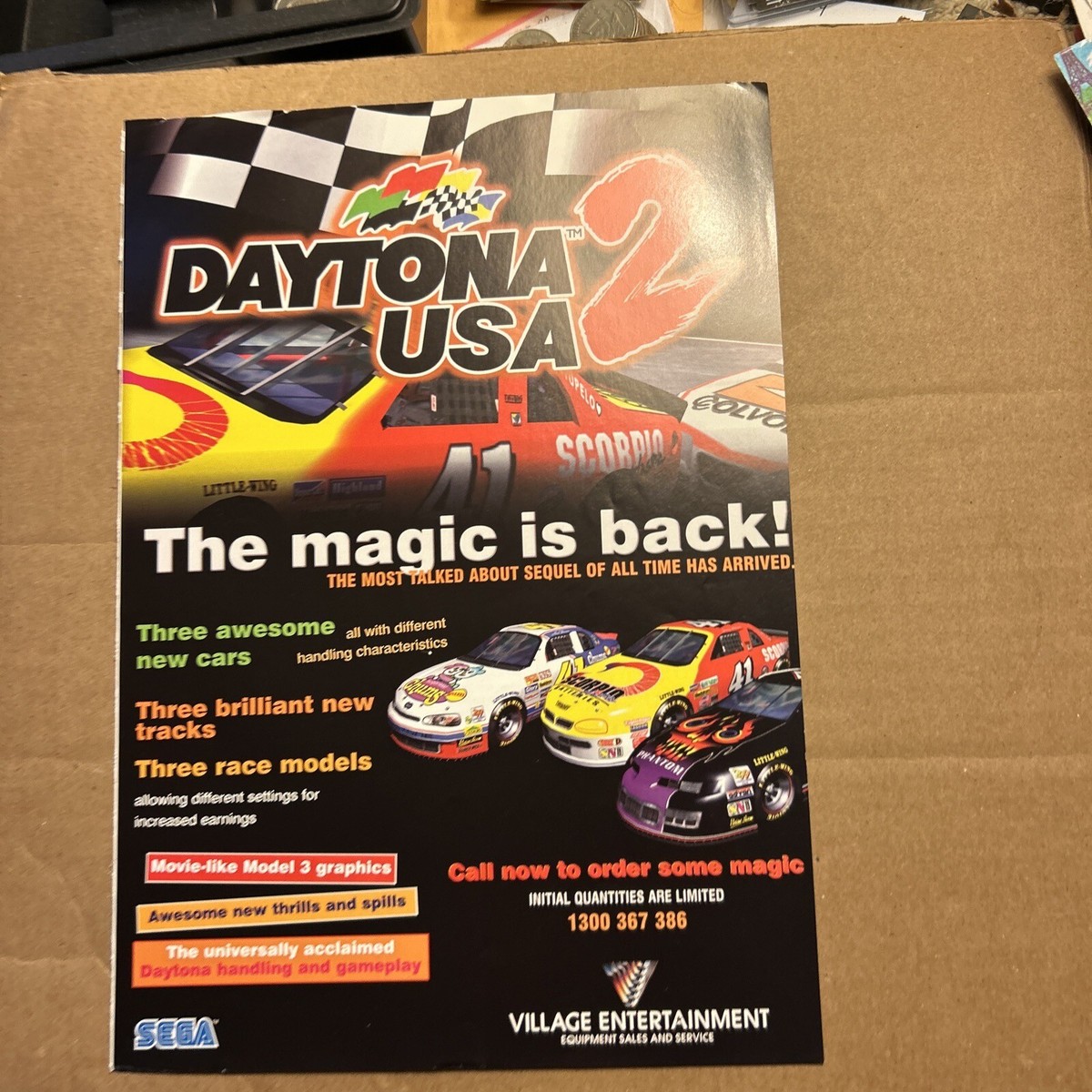 Original 1998 AD 11- 8” Daytona 2 Usa Sega ARCADE Video GAME