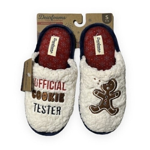 Dearfoams NWT Cozy Comfort Womens Size S Official Cookie Tester Slippers Cream
