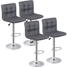 Set of 4 Adjustable Bar Stools PU Leather Modern Dinning Chair Metal w/Back Gray