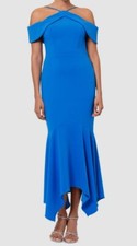 XSCAPE Women's Blue Halter Neck Handkerchief Hem Scuba Dress Size 10