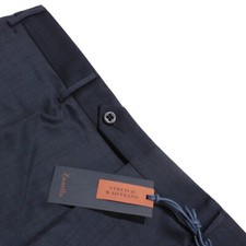 Zanella NWT Stretch Dress Pants Size 36 US Curtis In Subtle Blue Plaid 100 Wool