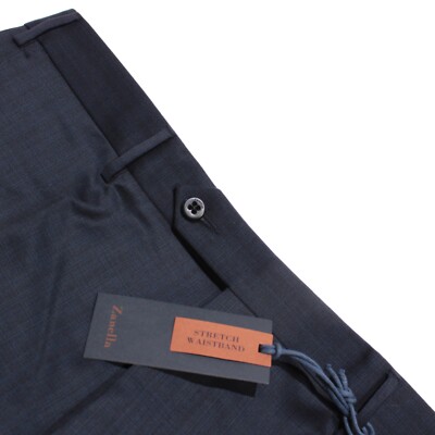 Zanella NWT Stretch Dress Pants Size 36 US Curtis In Subtle Blue Plaid 100% Wool