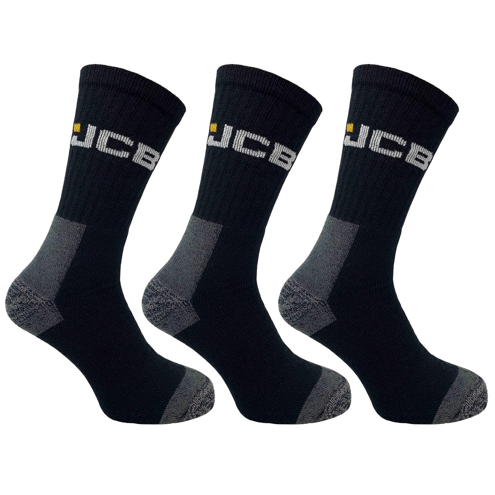 JCB Mens Black Work Socks 6/11 UK - 3 Pair Thick Heavy Duty Warm Cushion Comfort
