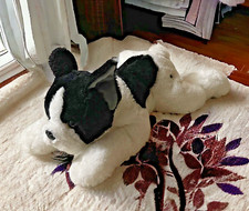 FAO Schwarz French Bulldog Plush Dog Puppy Stuffed Black White Toy Brass Button