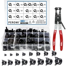 PEROMI 130Pcs 6-25mm Spring Band Hose Clamps With Swivel Flat Hose Clamp Plie...
