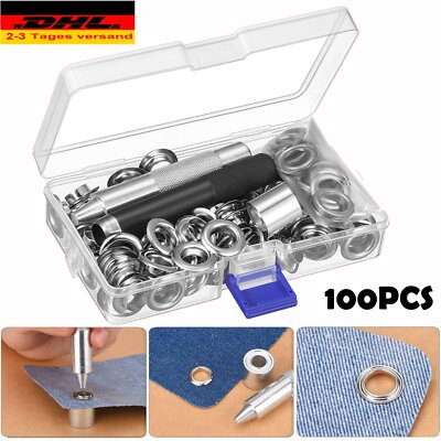 100 Ösen + Scheiben Öse silber 10 mm Knöpfe Ösen Nieten + Lochstanz werkzeug DE