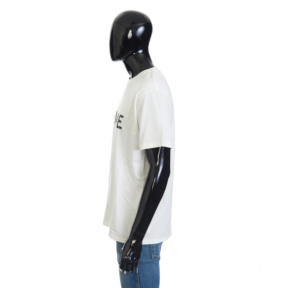 CELINE 750$ T-Shirt With Rhinestone-Studded Logo Print In White 