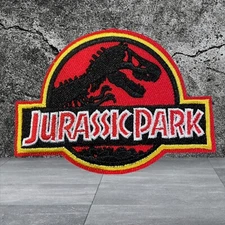 Jurassic Park Embroidered Patch Iron On / Sew On Red Patch High Quality New! 🦕
