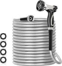 50Ft Heavy Duty 304 Stainless Steel Garden Hose - Flexible, Kink-Free, Puncture