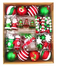 Christmas Ball Ornaments Set, 64 ct Joyful Red Green White Collection Splendo...