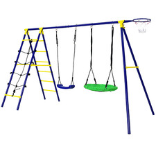 SWING SET 5-In-1 Heavy Duty Frame Basketball Hoop  Climbing Ladder