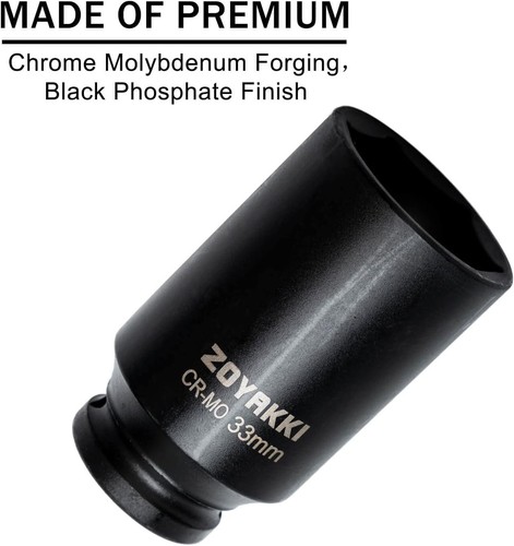 33mm Deep 1/2 Inch Drive Impact Socket | Corrosion-Resistant Chrome Molybdenum - Picture 6 of 9