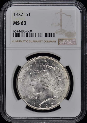 1922 Peace Dollar S$1 NGC MS63