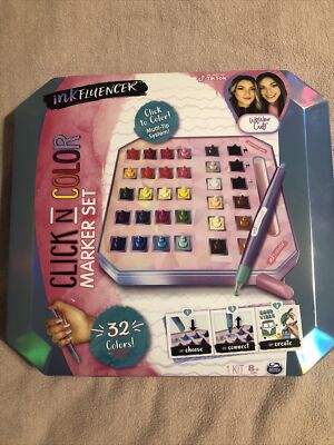 inkFLUENCER, Click N Color Marker Set, Activity Kit 32 Click-On Marker Tips New