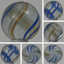 Handmade Blue Banded Lutz Marble, 5/8 in, Near Mint , Germany 1860-1920, S1316
