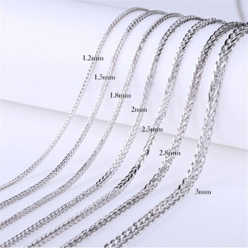 Pure S999 Fine Silver 999 Chain Men Women 1.2-3mm Wheat Link Necklace 16-32inch