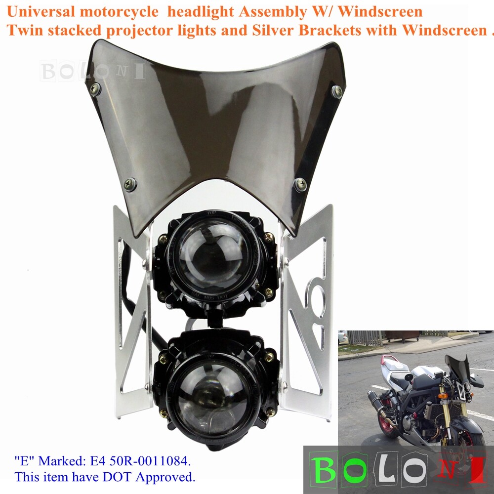 E-mark DOT Dual Headlight w/ Windscreen For Naked Motorcycle